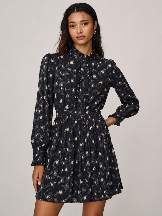 Brooks Brothers Dresses & Skirts - Brooks Brothers Long-Sleeve Black Floral Ruffle owl print Neck Dress.